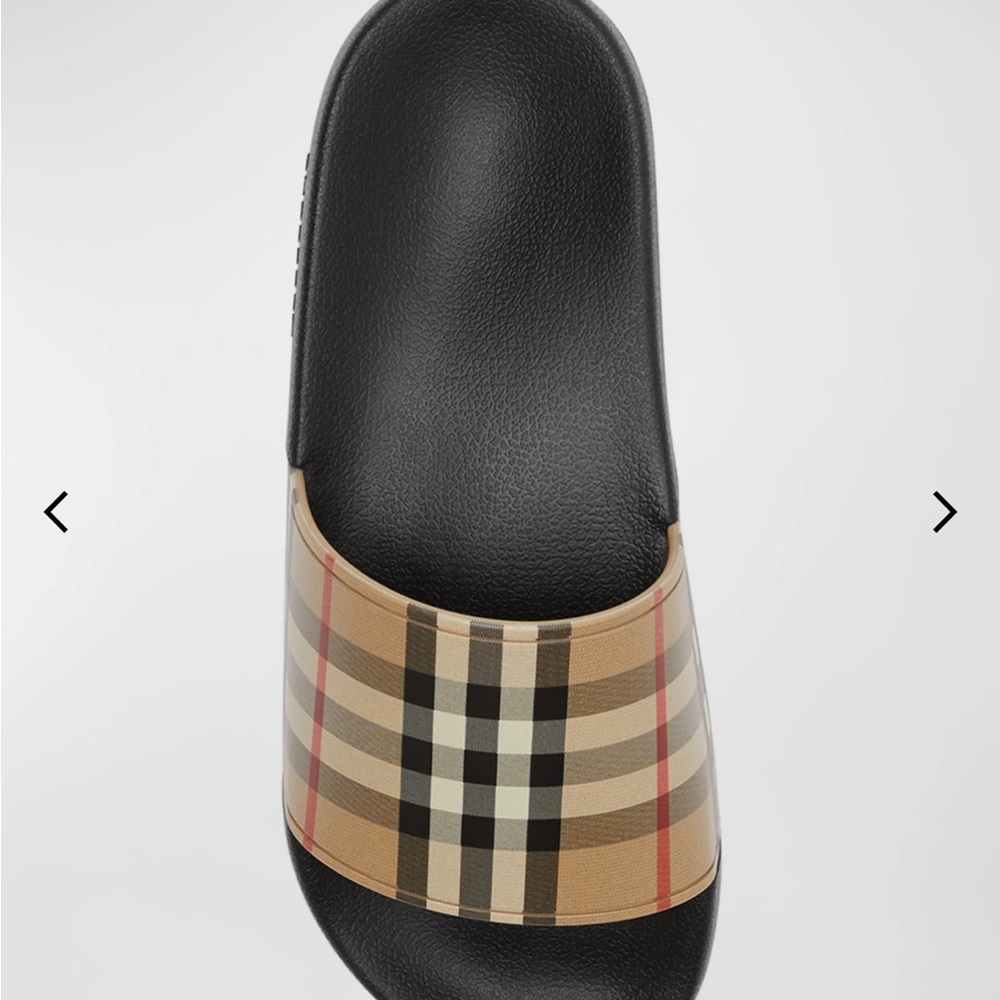 Burberry Black and Tan Sandals with Iconic Check Pattern